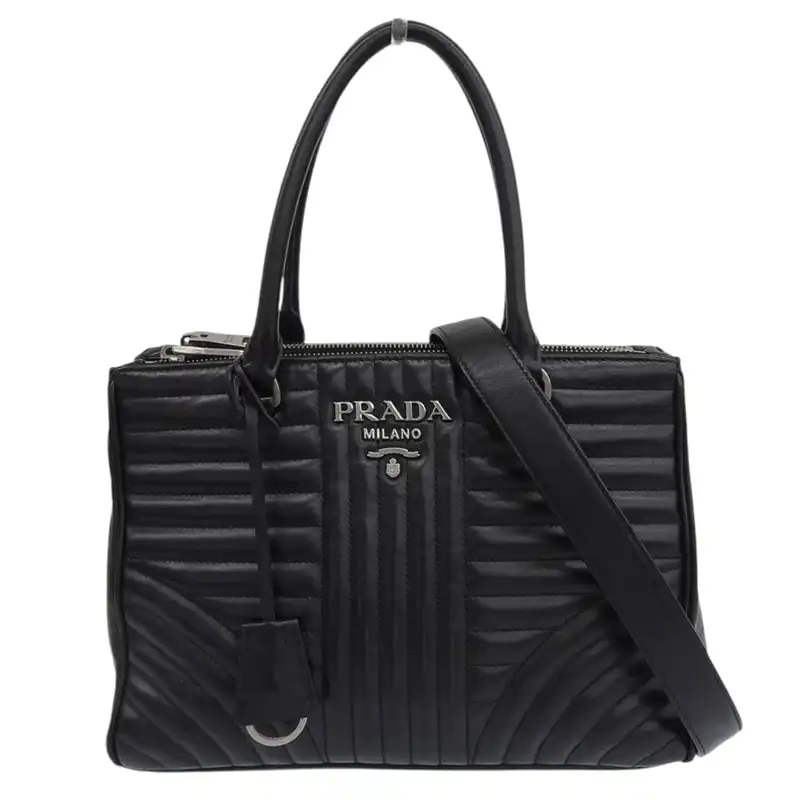 プラダ PRADA ダイアグラム 2WAYバッグ ハンドバッグ ショルダーバッグ レザー ブラック 中古 OB2587