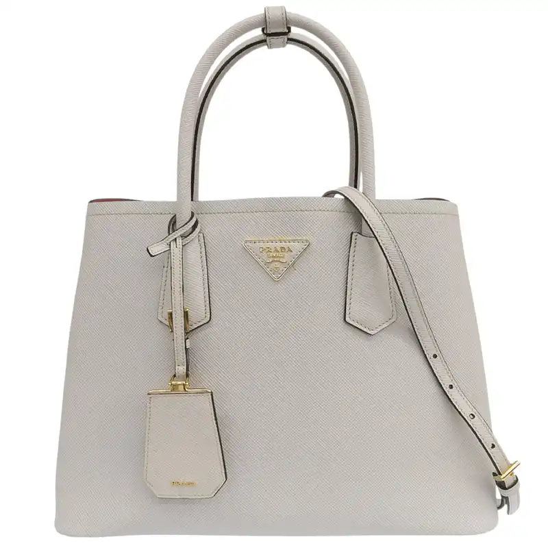 プラダ PRADA サフィアーノキュイール 2WAY ハンドバッグ ショルダーバッグ レザー ホワイト 1BG775 中古 OB2588