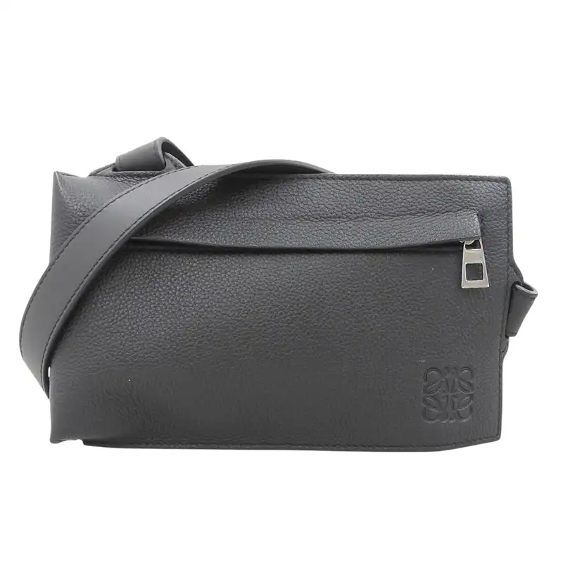 ロエベ LOEWE バーティカルポケット ボディバッグ レザー ブラック 中古 OB2594