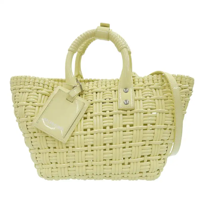 バレンシアガ BALENCIAGA ビストロバスケットバッグXS 2WAY ハンドバッグ ショルダーバッグ エナメル イエロー 671342 中古 OB2602