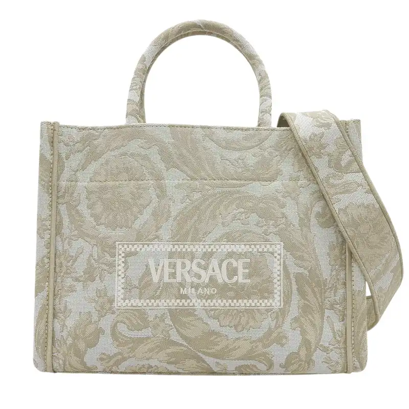 ヴェルサーチ VERSACE 2WAYバッグ ハンドバッグ ショルダーバッグ キャンバス ベージュ 中古 OB2605