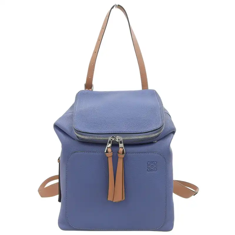 ロエベ LOEWE ゴヤ バックパック リュックサック レザー ブルー ブラウン 中古 OB2606