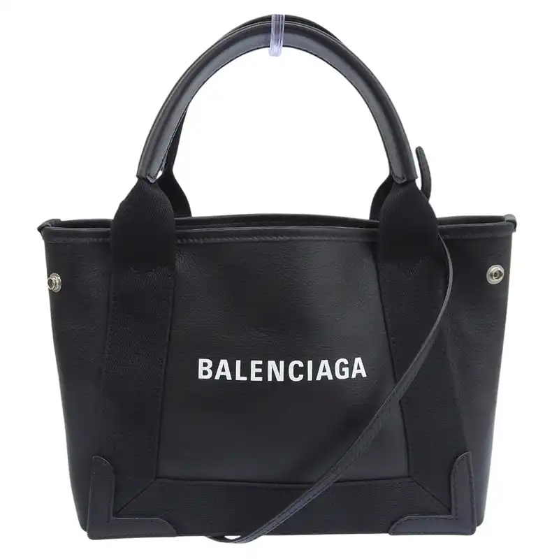 バレンシアガ BALENCIAGA ネイビーカバスXS 2WAY ハンドバッグ ショルダーバッグ キャンバス/レザー ブラック 390346 中古 OB2614