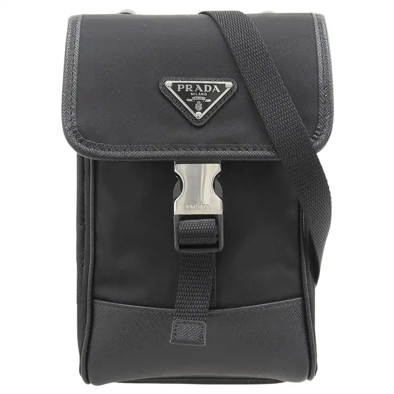プラダ PRADA ショルダーバッグ フォンショルダー スマホケース Re-Nylon サフィアーノ ブラック 2ZH109 中古 OB2616