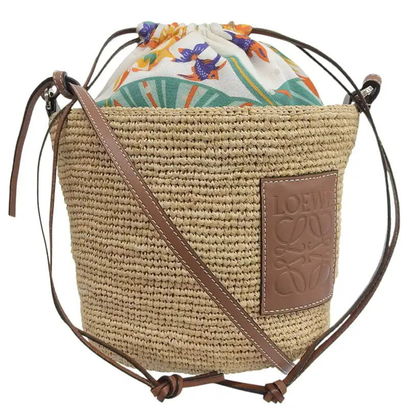 ロエベ LOEWE ポシェットバッグ ショルダーバッグ ラフィア/レザー ナチュラル/タン 中古 OB2618