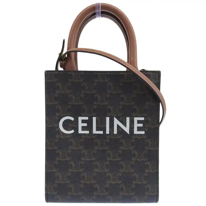 セリーヌ CELINE トリオンフ ミニバーティカルカバ 2WAY ハンドバッグ ショルダーバッグ PVC/レザー ブラウン 中古 OB2626