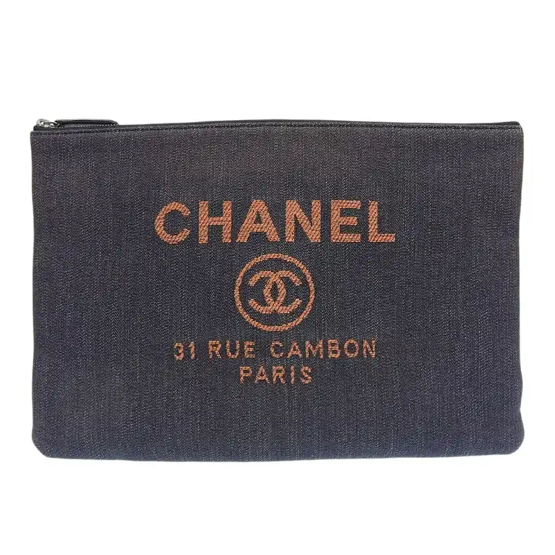 http://シャネル%20CHANEL%20ドーヴィル%20クラッチバッグ%20セカンドバッグ%20デニム%20ネイビー/オレンジ%20A80117%2023番台%20中古%20CH1077