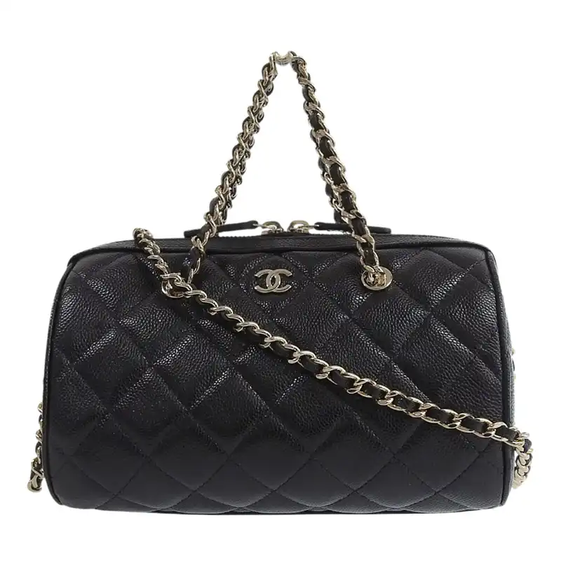 シャネル CHANEL タイムレスクラシックライン マトラッセ 2WAYバッグ ミニボストン キャビアスキン ブラック AP4474 美品 CH1081