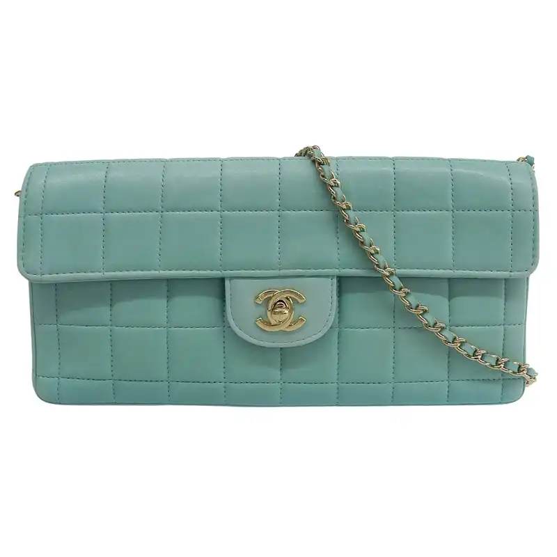 シャネル CHANEL チョコバー ショルダーバッグ チェーンショルダー ラムスキン ブルー 7番台 中古 CH1082