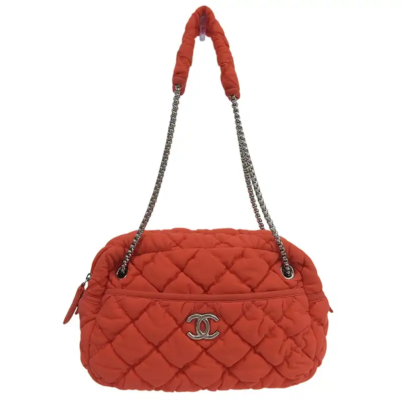 シャネル CHANEL バブルキルト ショルダーバッグ チェーンショルダー コットンジャージ レッド 12番台 中古 CH1091