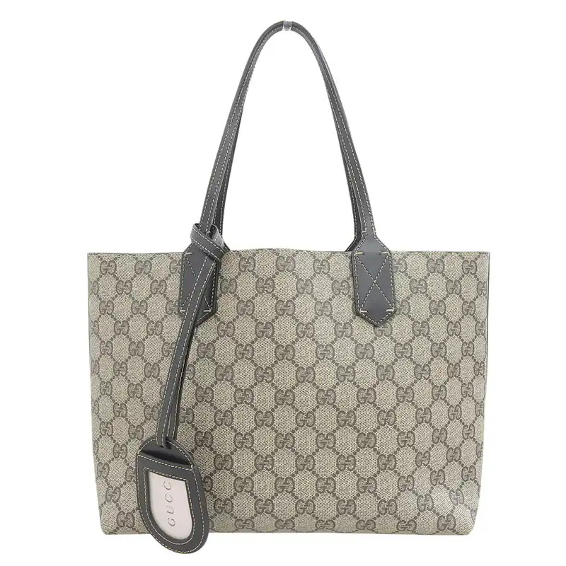 グッチ GUCCI GGスプリーム リバーシブルトート トートバッグ ベージュ/ブラック 372613 中古 GU0654