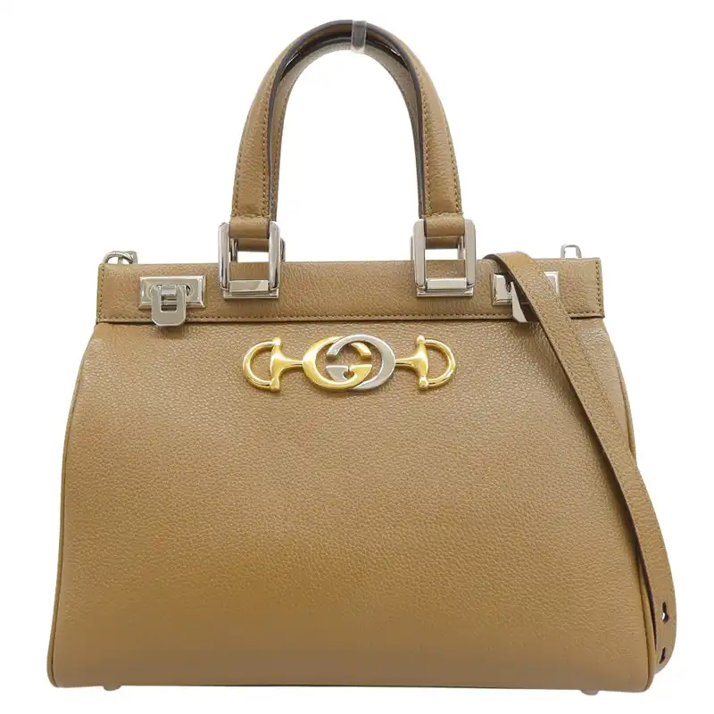 グッチ GUCCI ズゥミ スモール 2WAY ハンドバッグ ショルダーバッグ レザー ブラウン 569712 中古 GU0657