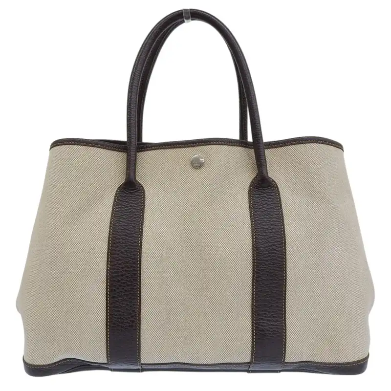 エルメス HERMES ガーデンパーティPM トートバッグ ブッフル/トワルアッシュ ベージュ/ブラウン T刻印 2015年 中古 HE1152