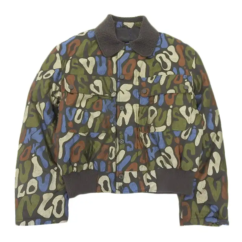 ルイヴィトン LOUIS VUITTON パテッドブルゾン グラフィティ ナイロン カーキ #48 美品 LV1737