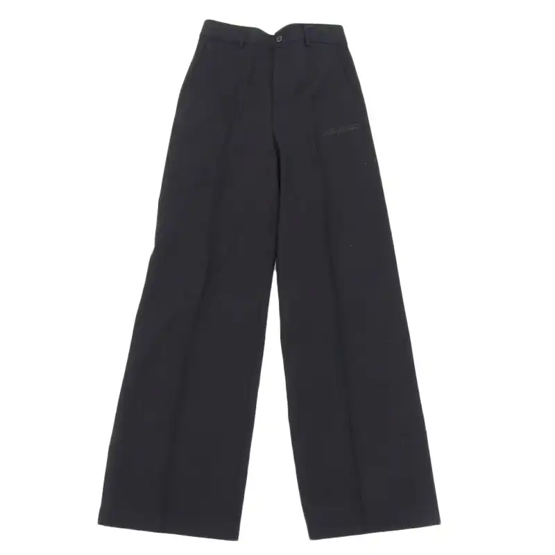 ルイヴィトン LOUIS VUITTON タックロングパンツ ロゴ 刺繍 コットン/ウール/ナイロン ブラック 36 中古 LV1738