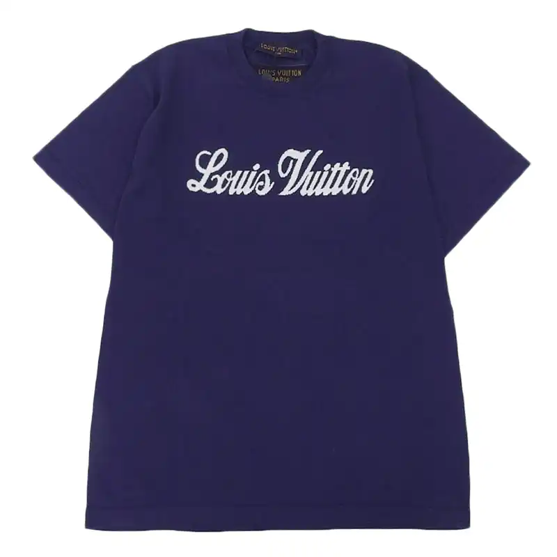 ルイヴィトン LOUIS VUITTON サマーニット 半袖 ロゴ コットン ネイビー #M RM222M 中古 LV1742