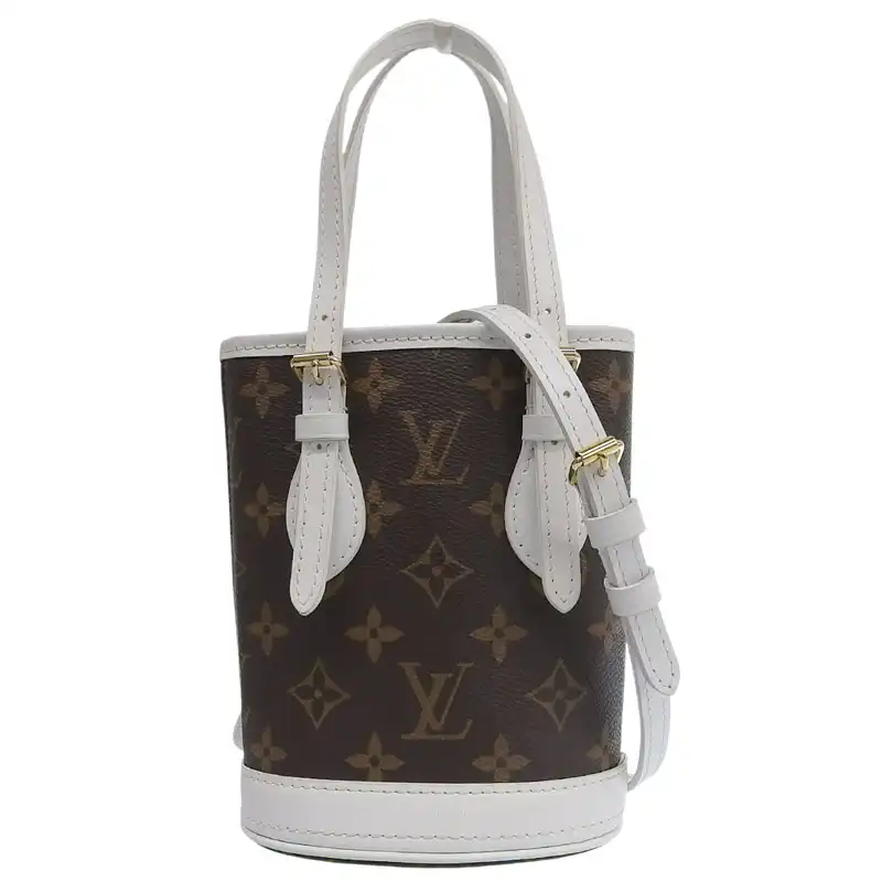 ルイヴィトン LOUIS VUITTON モノグラム LVマッチ ナノ バケット 2WAY ショルダーバッグ ハンドバッグ ホワイト M81489 中古 LV1755