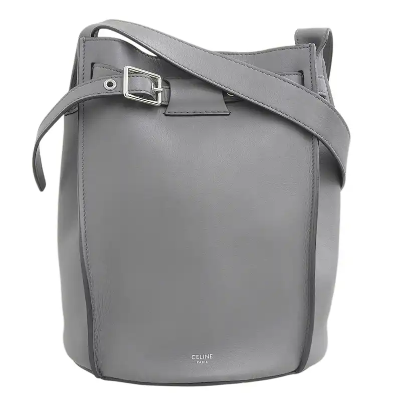 セリーヌ CELINE ビッグバッグバケット 斜め掛け ショルダーバッグ レザー グレー 中古 OB2627