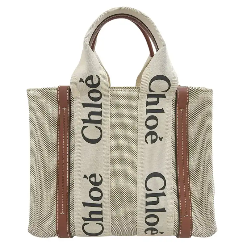 クロエ CHLOE ウッディスモール ハンドバッグ キャンバス/レザー ベージュ/ブラウン CHC21US385E6690U 中古 OB2628