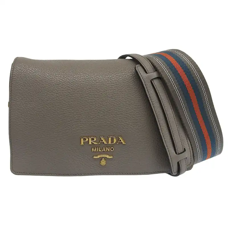 プラダ PRADA ショルダーバッグ 斜め掛けショルダー レザー グレージュ 中古 OB2632
