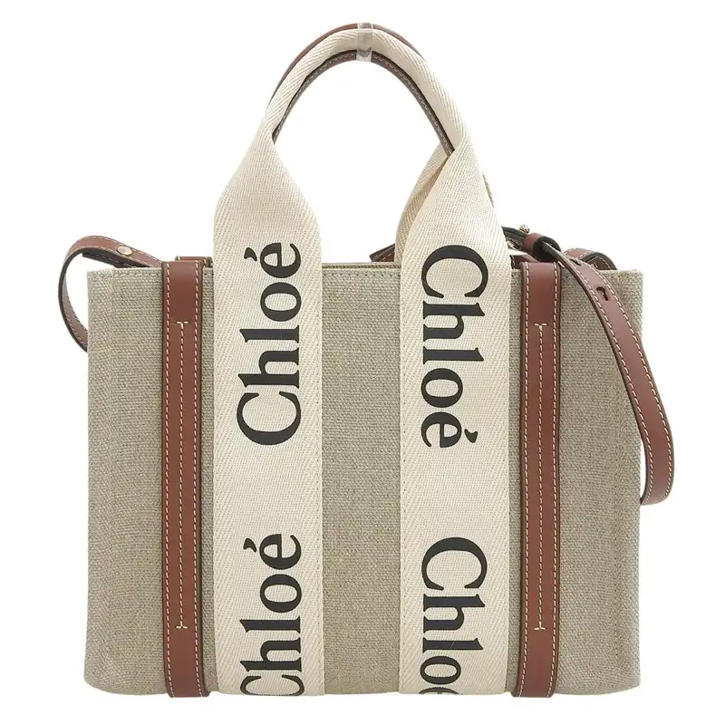 http://クロエ%20CHLOE%20ウッディスモールトート%202WAY%20ハンド%20ショルダー%20キャンバス/レザー%20ベージュ/ブラウン%20CHC22AS397I2690U%20美品%20OB2638
