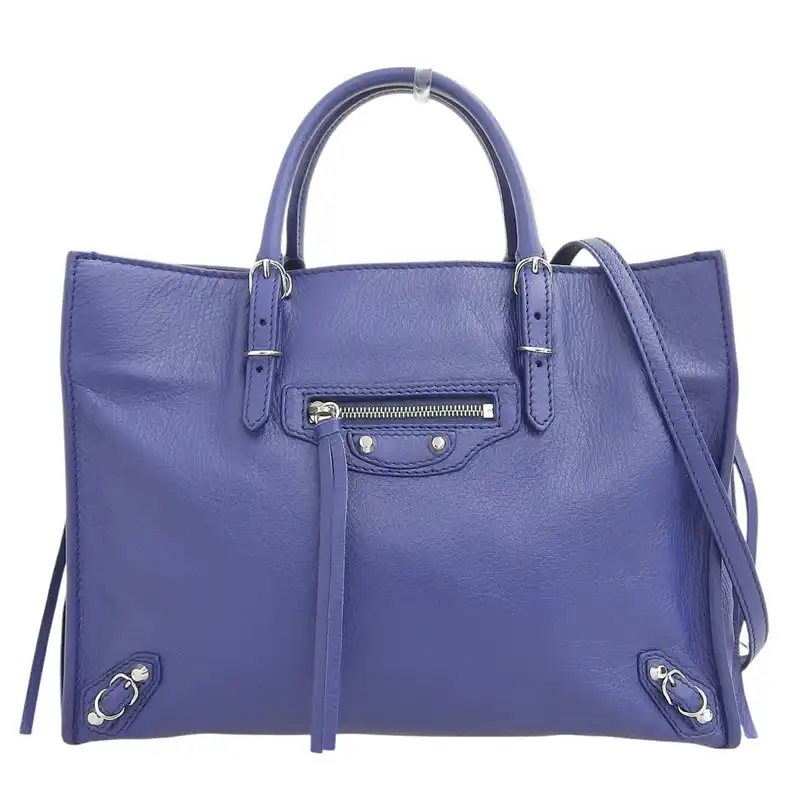 バレンシアガ BALENCIAGA ペーパーミニ 2WAYバッグ ハンドバッグ ショルダーバッグ レザー ブルー 370926 中古 OB2640