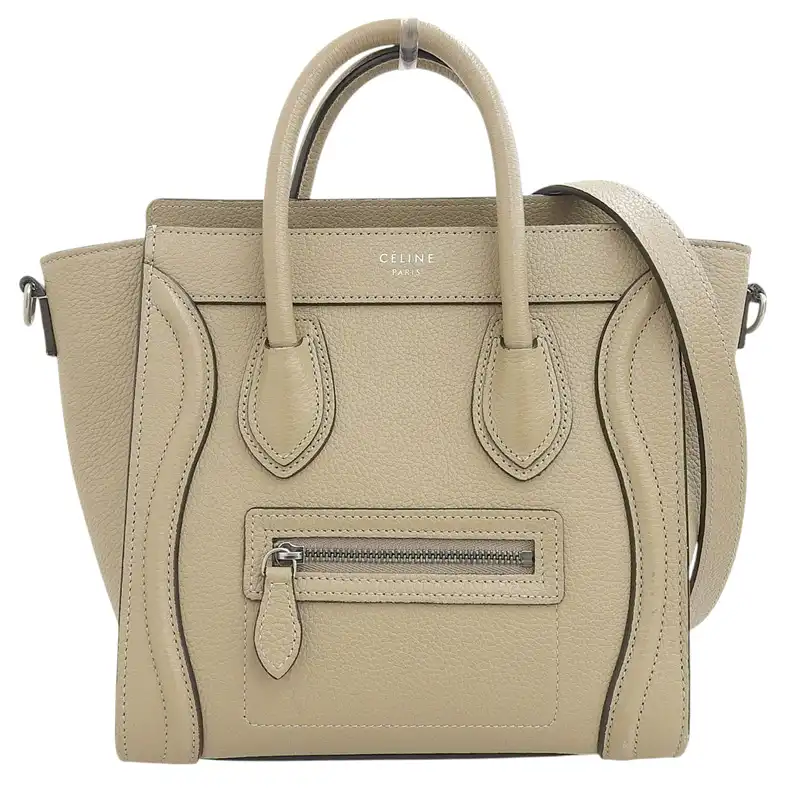 セリーヌ CELINE ラゲージ ナノショッパー 2WAYバッグ ハンドバッグ ショルダーバッグ レザー ベージュ 中古 OB2642