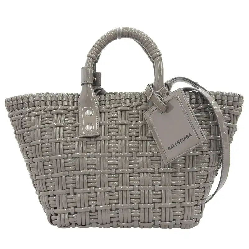 バレンシアガ BALENCIAGA ビストロバスケットXS 2WAY ハンドバッグ ショルダーバッグ エナメル グレージュ 671342 中古 OB2643