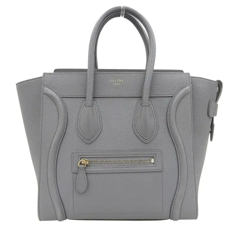 セリーヌ CELINE ラゲージ マイクロショッパー ハンドバッグ レザー グレー 中古 OB2646