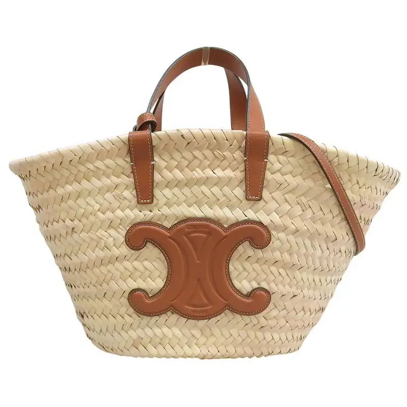 セリーヌ CELINE ティーン クラシック パニエ 2WAYトート かごバッグ ラフィア/レザー ナチュラル/タン 113832EFA.04LU 中古 OB2649