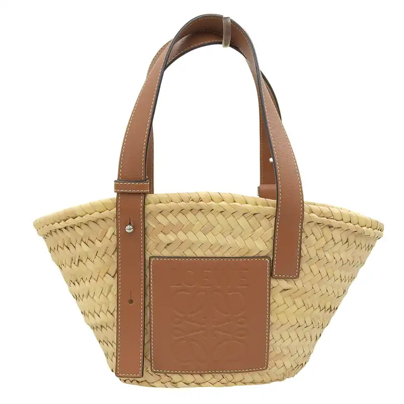 http://ロエベ%20LOEWE%20バスケットバッグ%20スモール%20トートバッグ%20かごバッグ%20ラフィア/レザー%20ナチュラル/タン%20327.02.S93%20中古%20OB2650