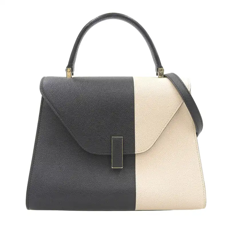 ヴァレクストラ Valextra イジィデ ミディアム 2WAYバッグ ハンドバッグ ショルダーバッグ レザー ブラック/ベージュ 中古 OB2656