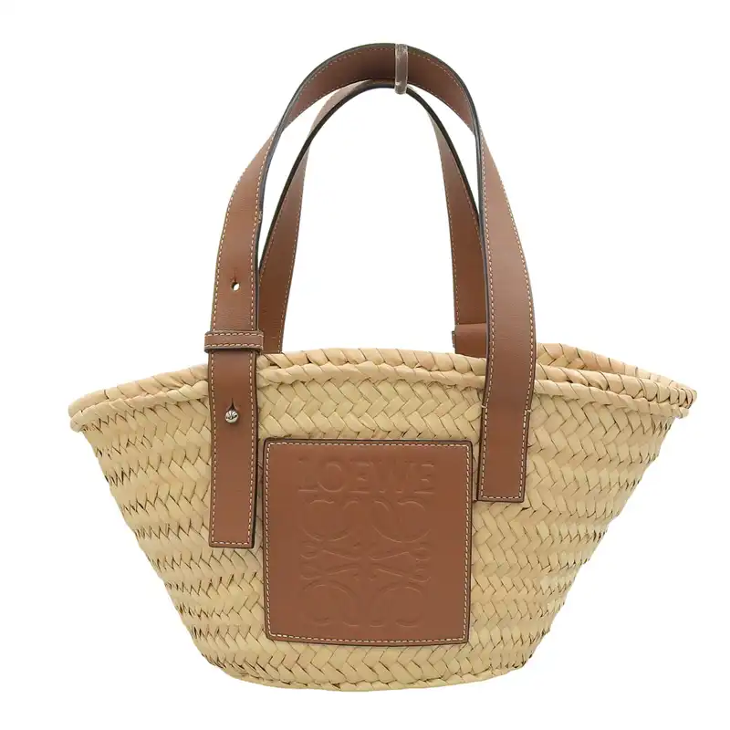 ロエベ LOEWE バスケットバッグ スモール トートバッグ かごバッグ ラフィア/レザー ナチュラル/タン 327.02.S93 中古 OB2667
