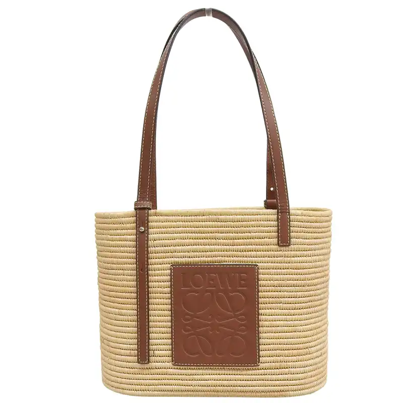 http://ロエベ%20LOEWE%20スクエアバスケットスモール%20ハンドバッグ%20ラフィア/カーフ%20ナチュラル/ピーカン%20A223099X02%20中古%20OB2670