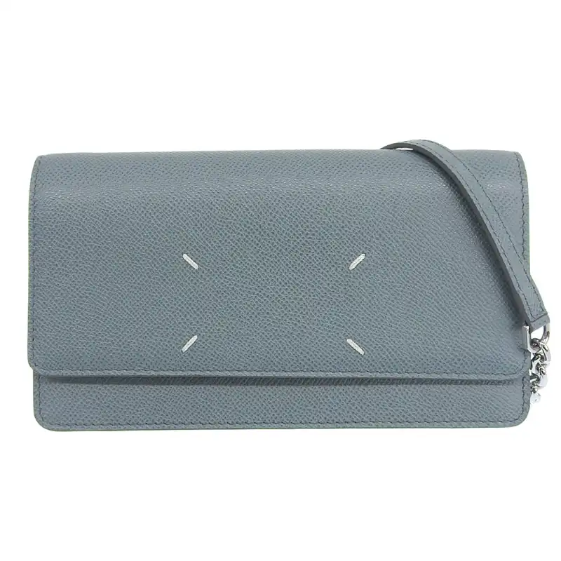 メゾンマルジェラ Maison Margiela 4ステッチ チェーンウォレット ショルダーバッグ レザー ブルーグリーン SA3UI0008 中古 OB2673