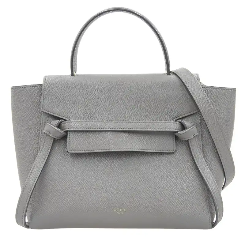 セリーヌ CELINE ベルトバッグ マイクロ 2WAYバッグ ハンドバッグ ショルダーバッグ レザー グレー 中古 OB2674