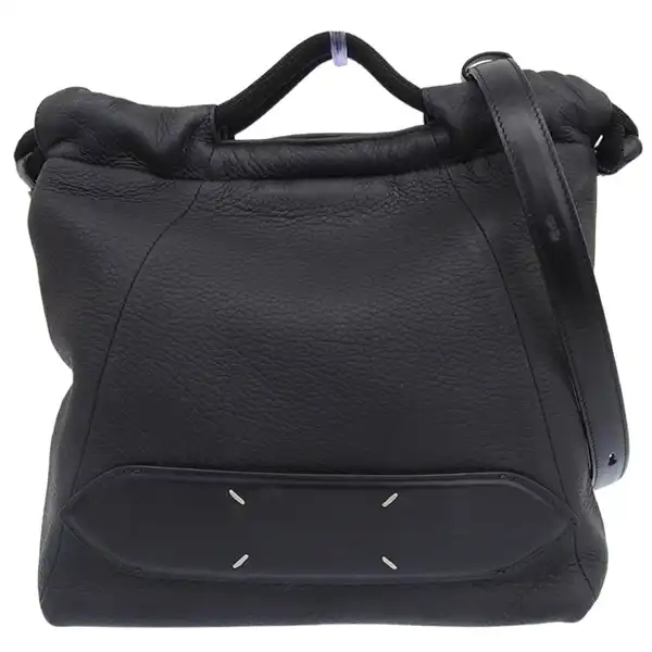 メゾンマルジェラ Maison Margiela 5AC ドローストリングスモール 2WAYショルダーバッグ ハンドバッグ レザー ブラック 中古 OB2684