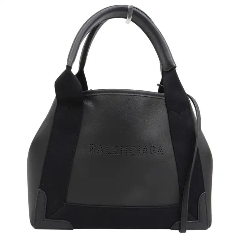 バレンシアガ BALENCIAGA ネイビーカバスXS 2WAY ハンドバッグ ショルダーバッグ レザー ブラック390346 中古 OB2690