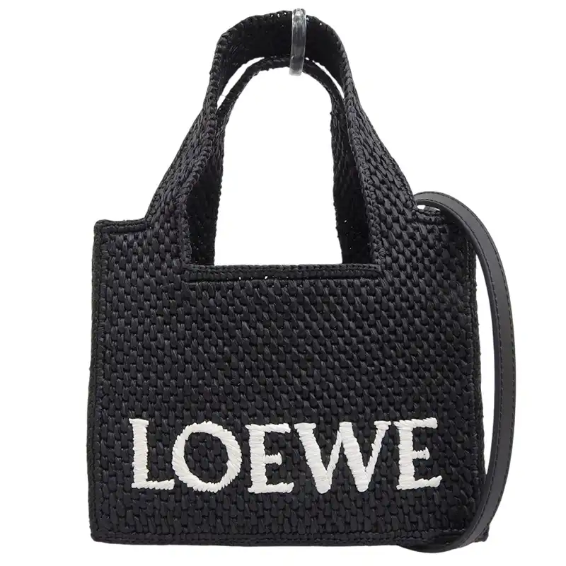ロエベ LOEWE フォントトート ミニ 2WAYバッグ ハンドバッグ ショルダーバッグ ラフィア/レザー ブラック ALF1V46X01 中古 OB2692