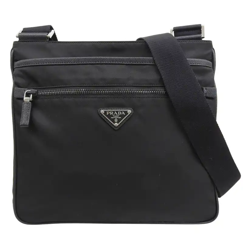 プラダ PRADA ショルダーバッグ 斜め掛けショルダー ナイロン/レザー ブラック 2VH251 中古 OB2698