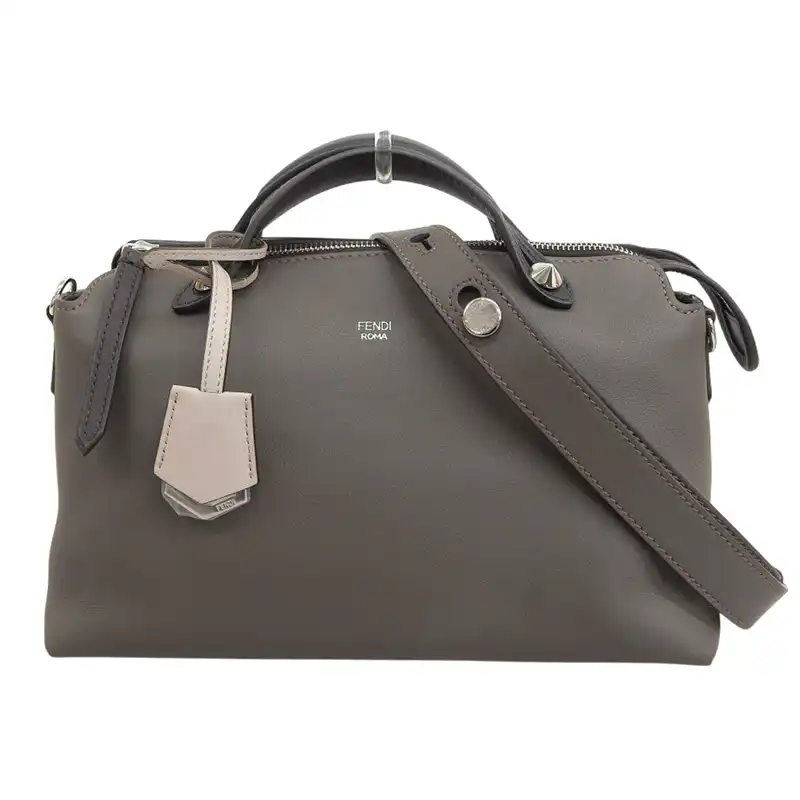 フェンディ FENDI バイザウェイ 2WAY ハンドバッグ ショルダーバッグ レザー グレー ブラック 8BL146 中古 OB2699