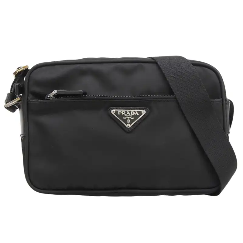 プラダ PRADA ショルダーバッグ 斜め掛けショルダー ナイロン/レザー ブラック BT0167 中古 OB2704
