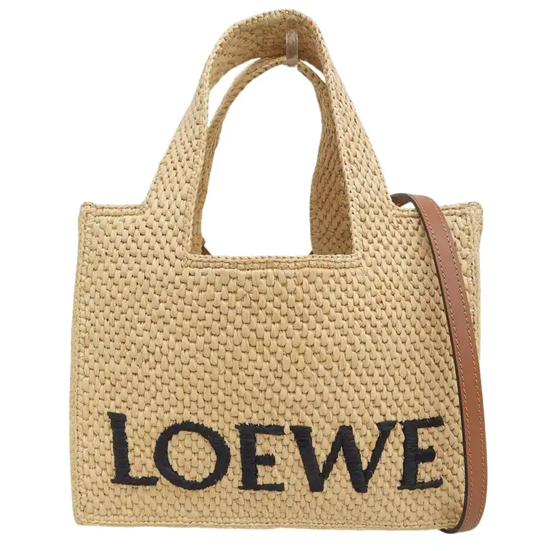 ロエベ LOEWE フォントトート スモール 2WAY ハンドバッグ ショルダーバッグ ラフィア/レザー ナチュラル A685B59X03 中古 新入荷 OB2710