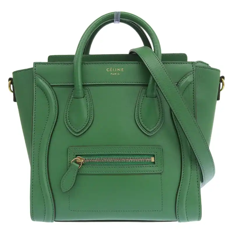 セリーヌ CELINE ラゲージ ナノショッパー 2WAYバッグ ハンドバッグ ショルダーバッグ レザー グリーン 中古 OB2712