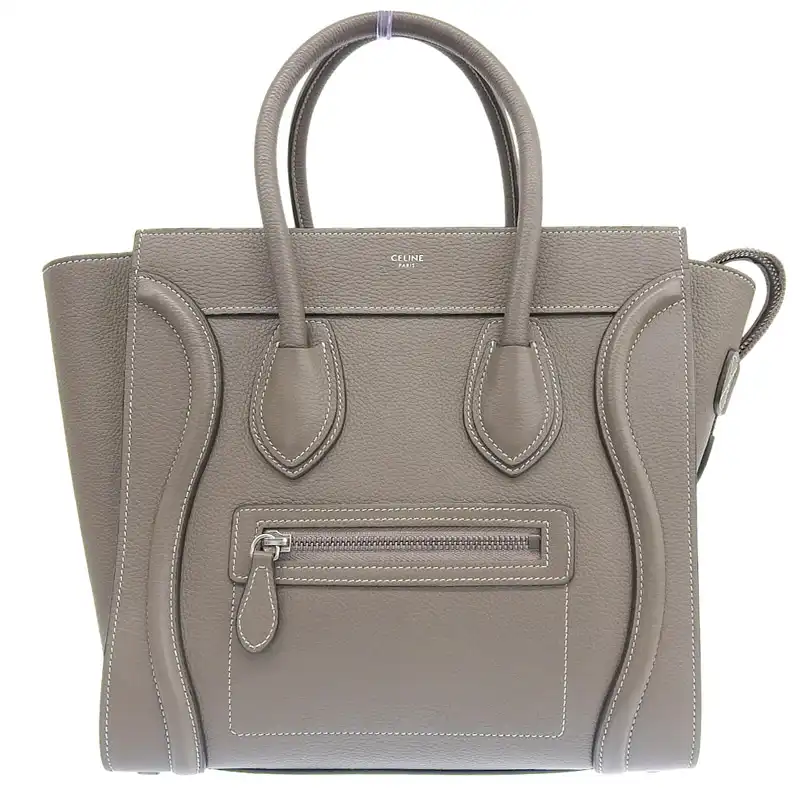 セリーヌ CELINE ラゲージ マイクロショッパー ハンドバッグ レザー グレージュ 中古 OB2713