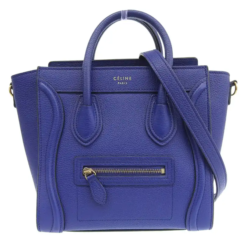 セリーヌ CELINE ラゲージ ナノショッパー 2WAYバッグ ハンドバッグ ショルダーバッグ レザー ブルー 中古 OB2715