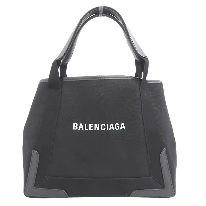 バレンシアガ BALENCIAGA ネイビーカバスS ハンドバッグ キャンバス/レザー ブラック 339933 中古 OB2763