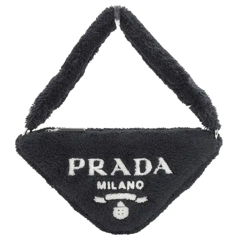 プラダ PRADA テリー トライアングル ハンドバッグ ショルダーバッグ パイル ブラック 1NE043 中古 OB2764