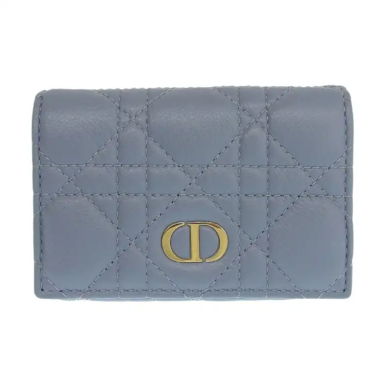 ディオール CHRISTIAN DIOR カロ カナージュ グリシンウォレット 二つ折り財布 コインケース レザー ブルー S5132UWHC 中古 OBB0625