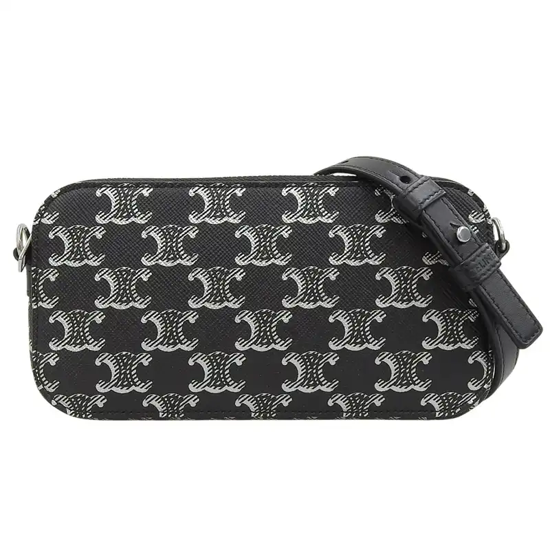 セリーヌ CELINE ホリゾンタルポーチ トリオンフ ショルダーバッグ レザー ブラック/シルバー 10L272EV5 中古 OBB0650